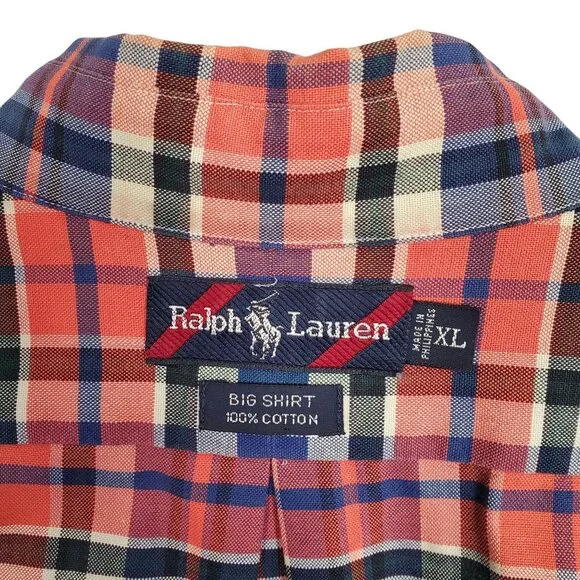 Ralph Lauren Big Shirt Mens Size XL Button Down Oxford Plaid 100% Cotton Logo - Picture 4 of 10